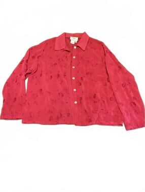 Country Wear Casuals Hot Pink Embroidered Sheer Button-Up Blouse